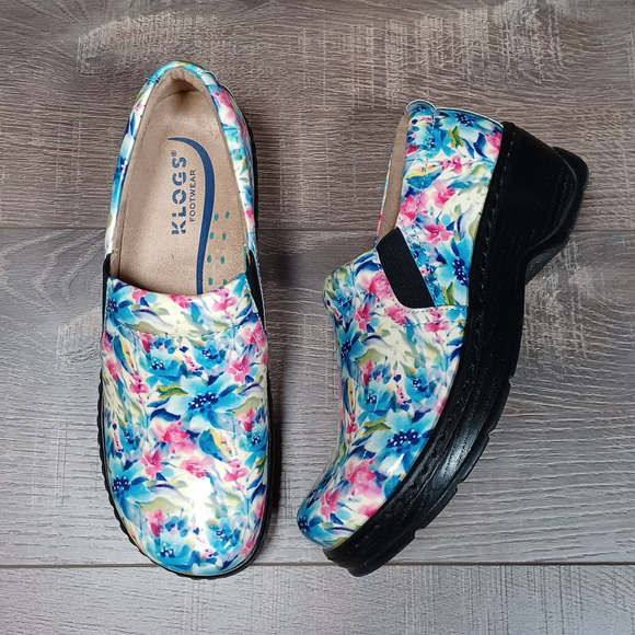 Klogs Shoes - Klogs Naples Floral Patent Leather Slip On Comfort Work Clogs 8